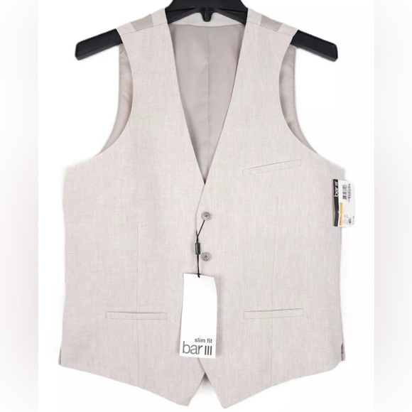 Bar III Men's Slim Fit Tan Linen Suit Vest Small Brand New - Picture 3 of 7